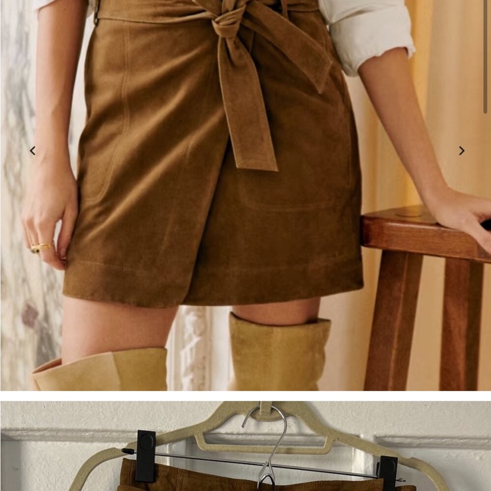 Sezane Leandra Skirt in Brown Goat Suede